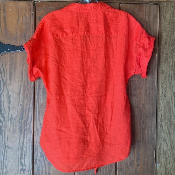 Lauren RL Red Linen Roll S/S Sleeve Button Up Tie Front Shirt Size S - Picture 3 of 8
